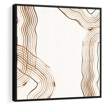 Obraz w ramie 50x50 - Ścieżki pędzla i myśli - minimalistyczna kompozycja, abstrakcyjne brązowe linie na białym tle - rama czarna