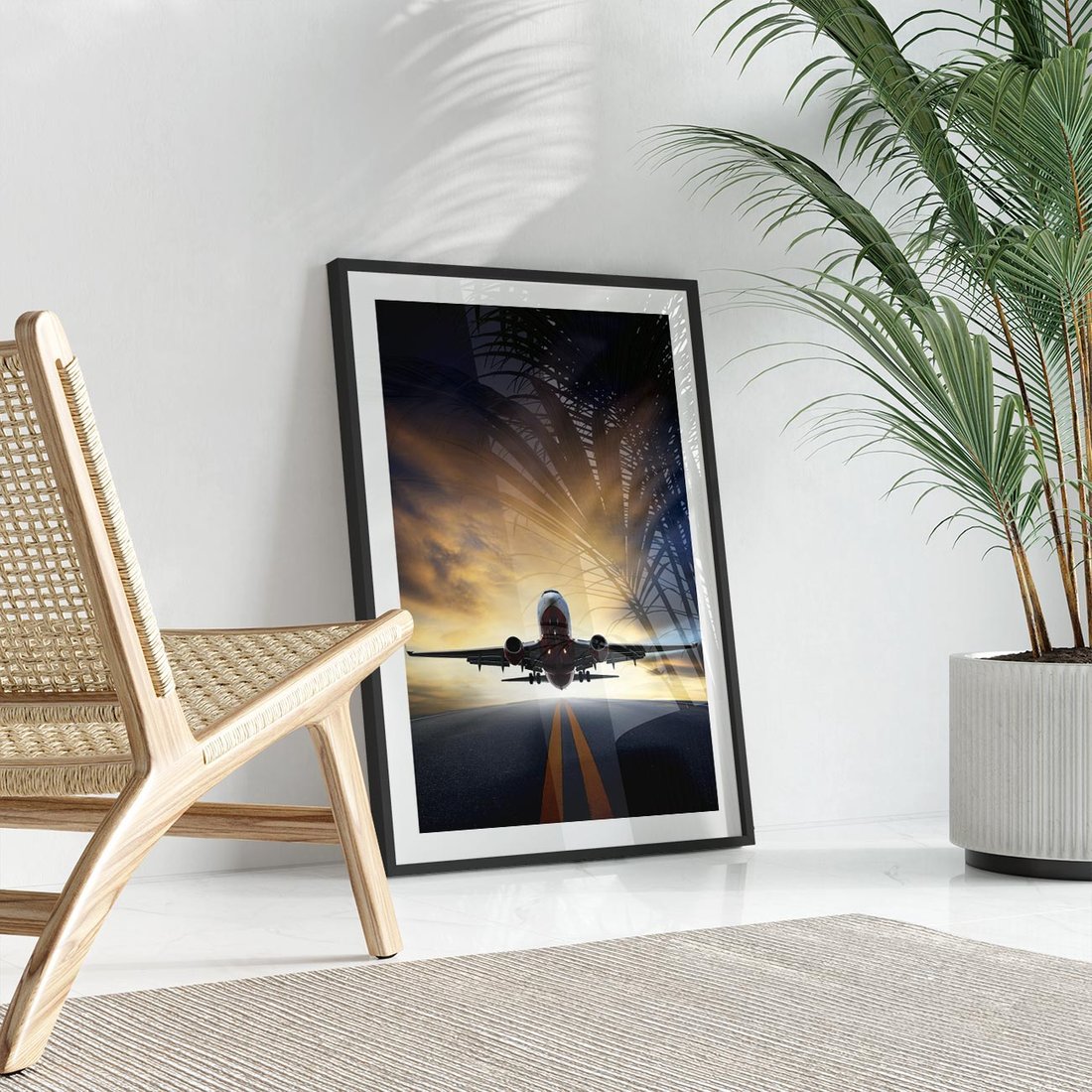 Plakat w ramie 40x50 - Podróż samolotem w pejzaż - samolot, podróż - rama czarna