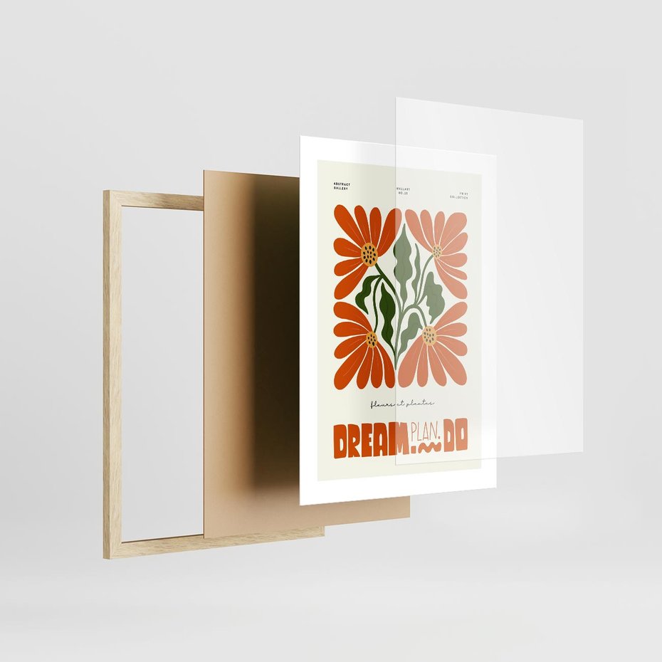 Plakat w ramie 30x40 - Księga Abstrakcji - sztuka nowoczesna, kolorowe kwiaty - rama drewno