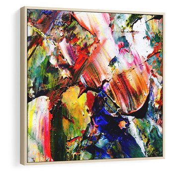 Obraz w ramie 80x80 - Szalejące ognie kolorów - abstrakcja, farby olejne - rama drewno