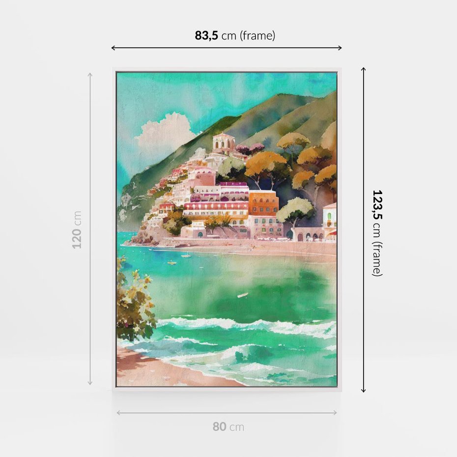 Obraz w ramie 80x120 - Na Zboczu - akwarela, nadmorski pejzaż - rama biała