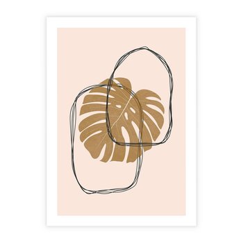 Plakat bez ramy 50x70 - Liście w Beżowym Minimalizmie - minimalistyczny obraz, liście monstery