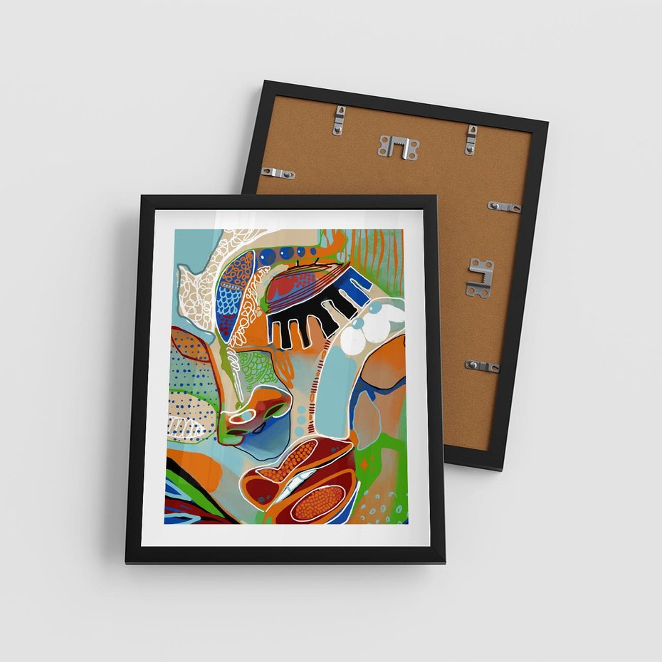 Plakat w ramie 40x50 - Wibracje Kształtów - abstrakcyjny portret kobiety, twarz - rama czarna