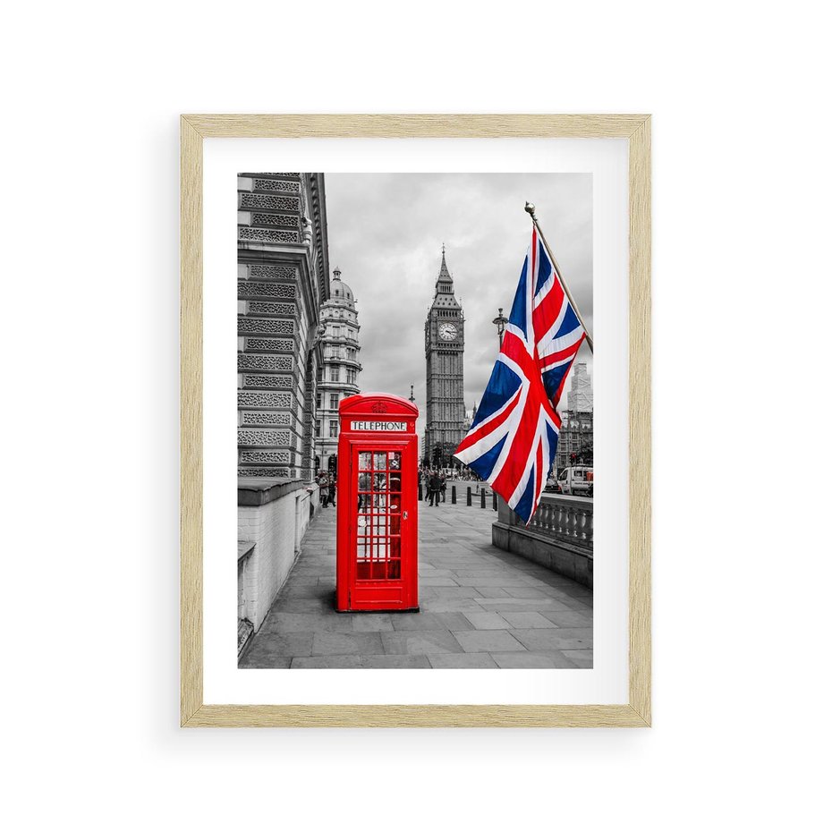 Plakat w ramie 30x40 - Londyńska Budka przy Big Benie - Londyn, budka - rama drewno
