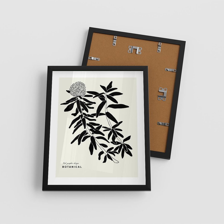 Plakat w ramie 40x50 - Szept kwiatowej wyobraźni - czarno biała grafika, roślinność - rama czarna