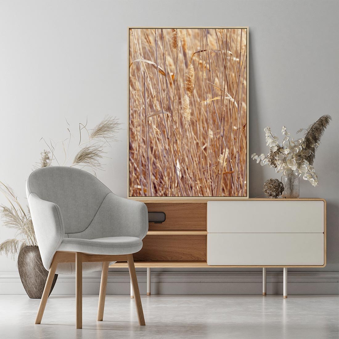 Obraz w ramie 70x100 - Mistrzowskie suche trawy - suche, trawy - rama drewno