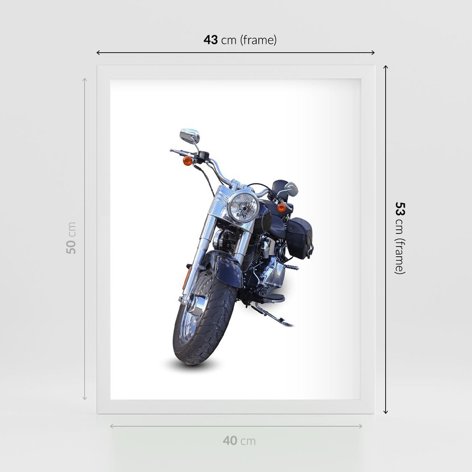 Plakat w ramie 40x50 - Motocykl w ruchu - motor, bike - rama biała