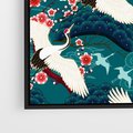 Obraz w ramie 50x50 - Żurawie Wachlarze - orientalne japońskie żurawie, grafika - rama czarna