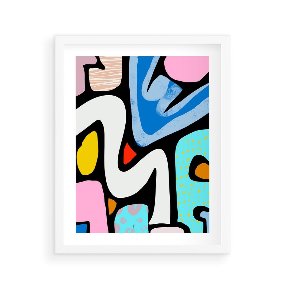 Plakat w ramie 40x50 - Komiksowe Formy - abstrakcyjne formy, komiksowy styl - rama biała