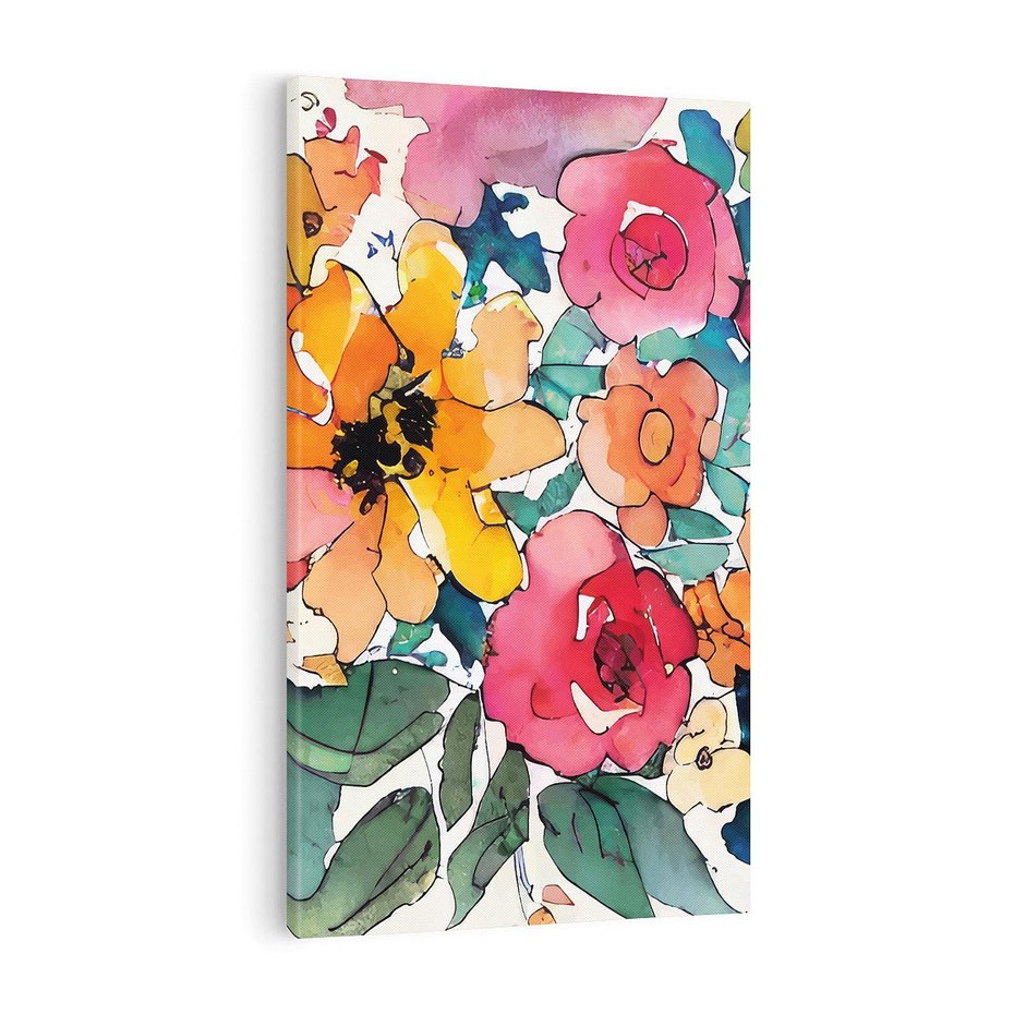 Obraz na płótnie 70x100 - Kwiatowy Impuls Kolorów - abstrakcyjne kolorowe kwiaty, szkic