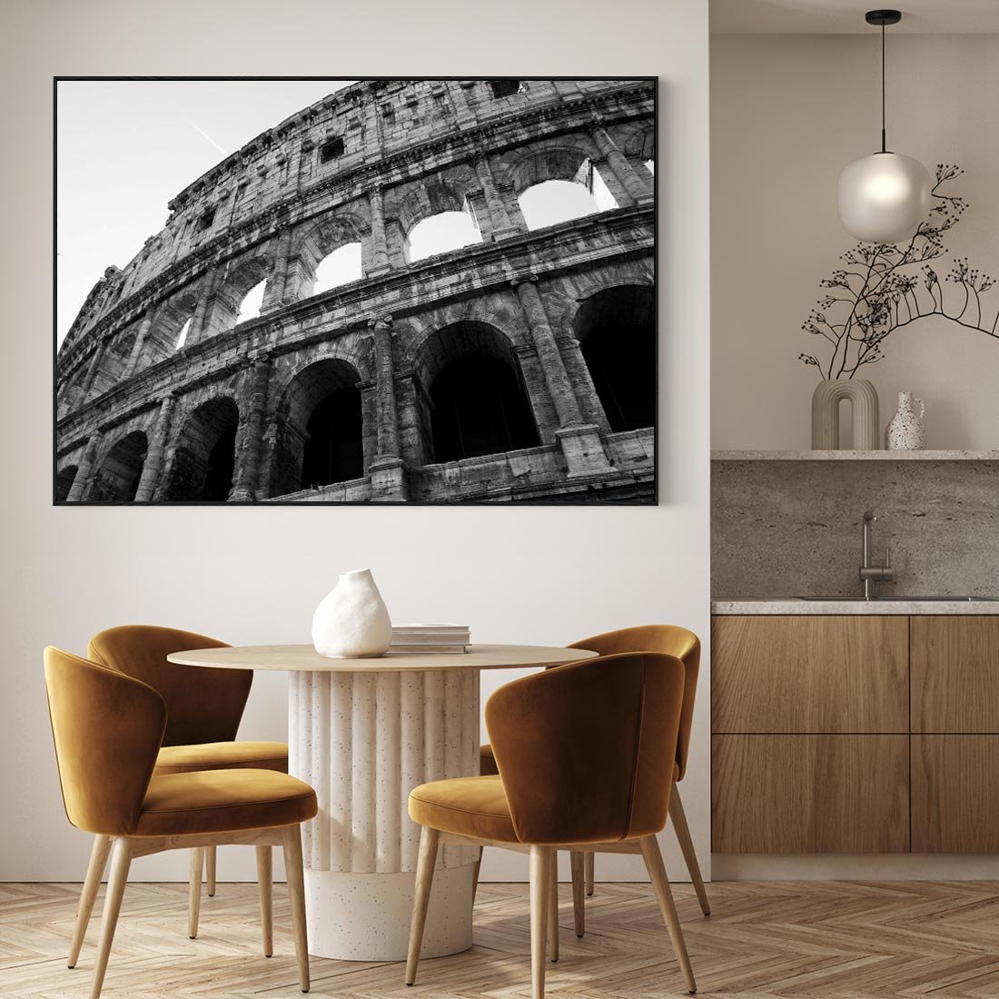 Obraz w ramie 100x70 - Koloseum w Czarnej Bieli - antyczna architektura, koloseum - rama czarna