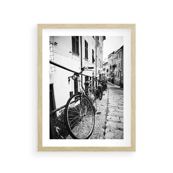 Plakat w ramie 50x70 - Rower w Kontraście - rower, czarno - rama drewno