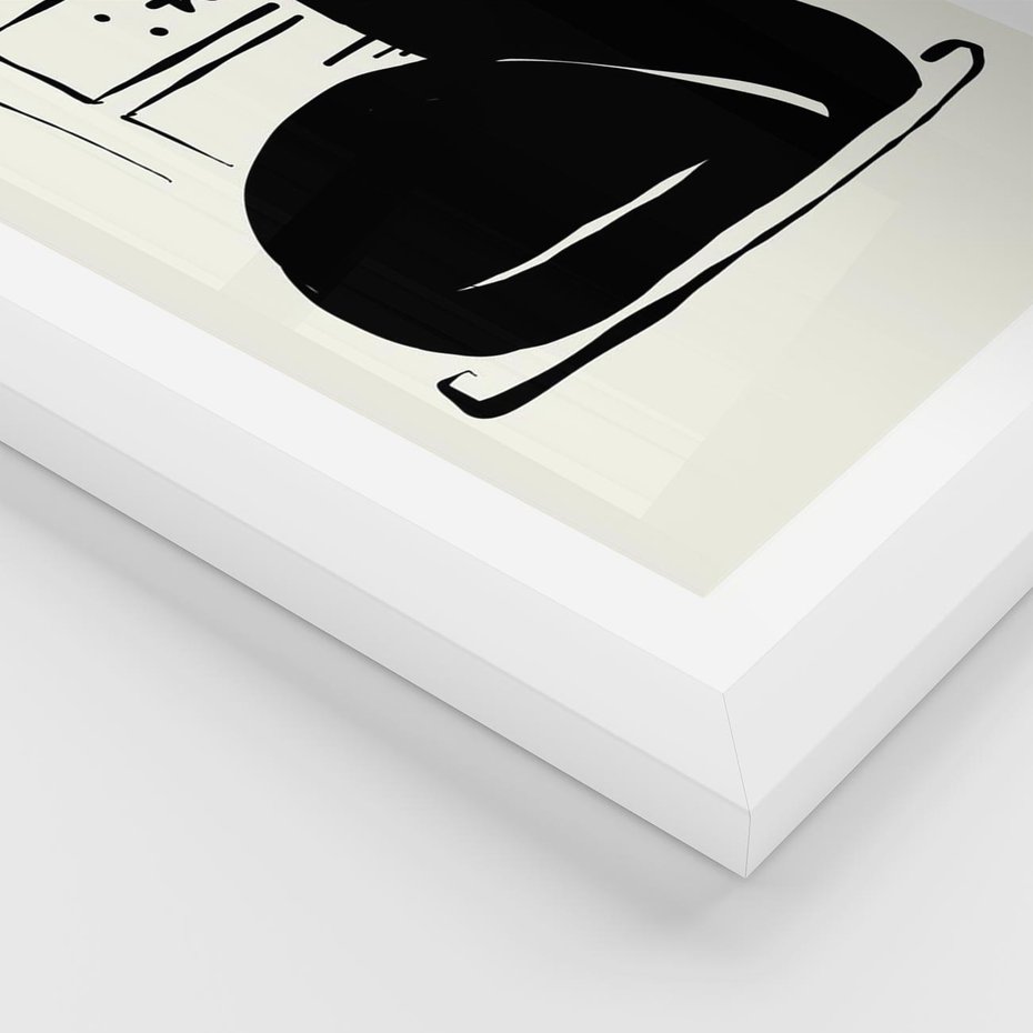 Plakat w ramie 30x40 - Czarny Kot: Prosta Elegancja - grafika, minimalizm - rama biała