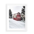 Plakat w ramie 50x70 - Domek w Śnieżnych Górach - domek, góry - rama biała