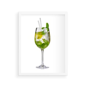 Plakat w ramie 50x70 - Limonkowy drink w letnim stylu - drink, limonka - rama biała