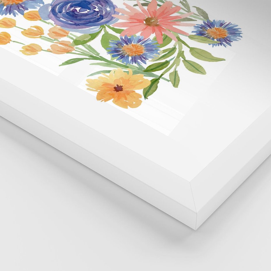 Plakat w ramie 40x50 - Migocące Widoki Kwiatów - akwarelowe polne kwiaty, minimalistyczny plakat - rama biała