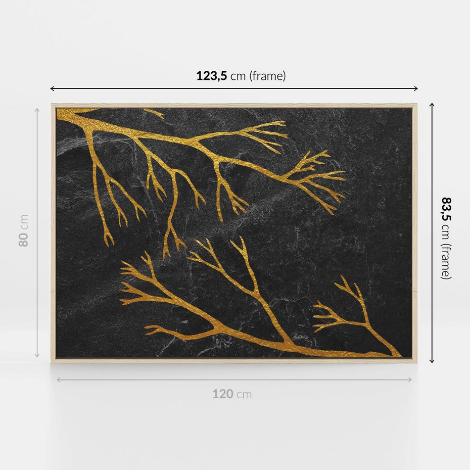 Obraz w ramie 120x80 - Marmurowe Drzewa Snu - złote gałęzie, drzewa - rama drewno
