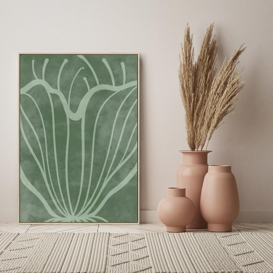 Obraz w ramie 80x120 - Zieleń Kształtująca Spokój - zielony plakat, roślinne inspiracje - rama drewno