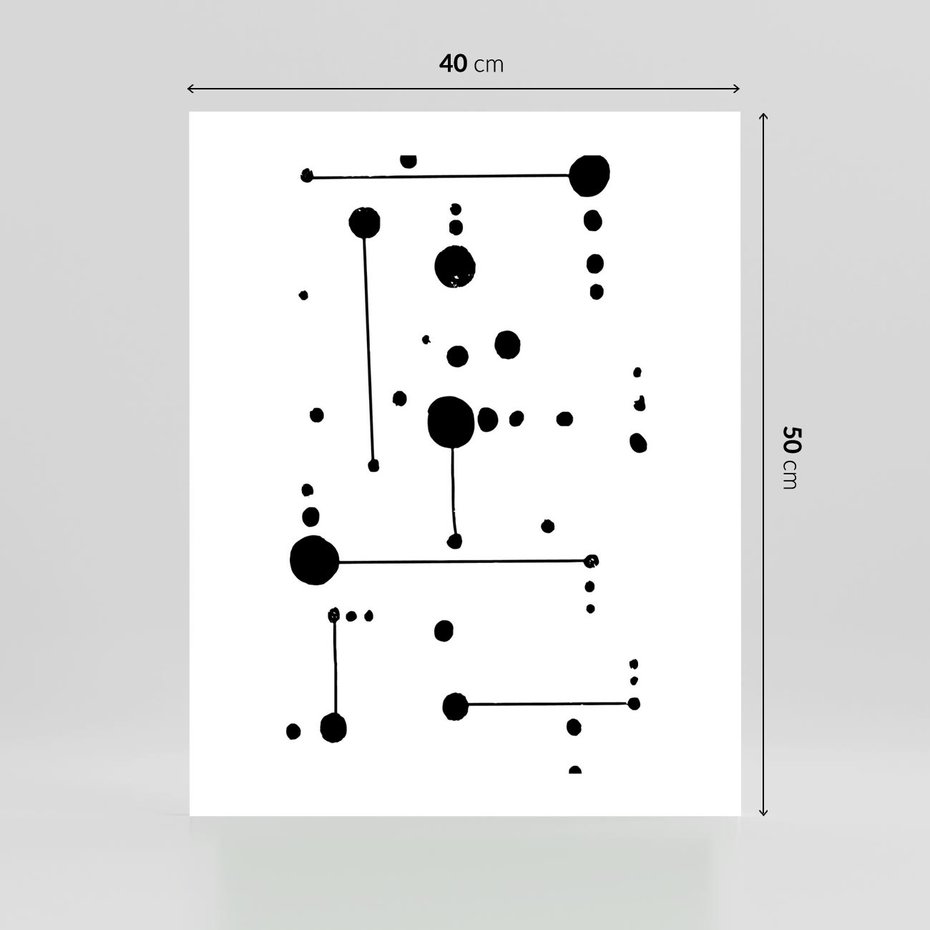 Plakat bez ramy 40x50 - Nocne Zawirowania - abstrakcyjny plakat, czarne kropki i kreski