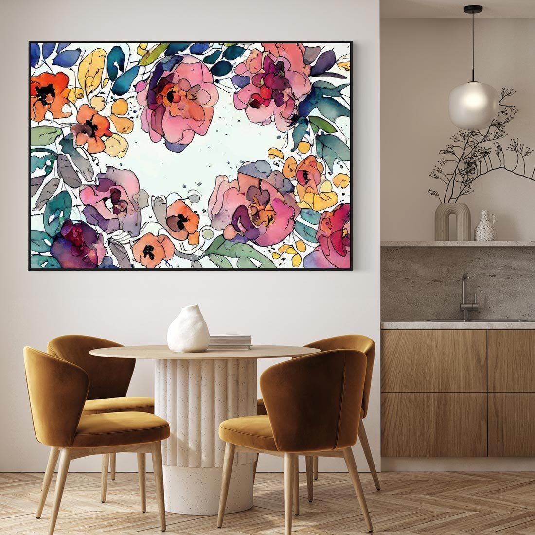 Obraz w ramie 100x70 - Rozkwitające marzenia - akwarelowe kwiaty, kolory - rama czarna