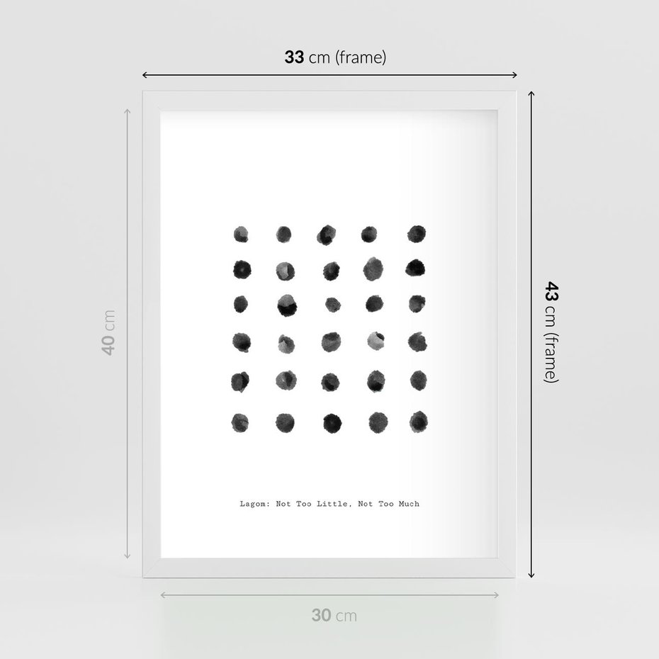 Plakat w ramie 30x40 - Boho Sztuka Wolości - minimalistyczny plakat, czarne kropki na białymtle - rama biała