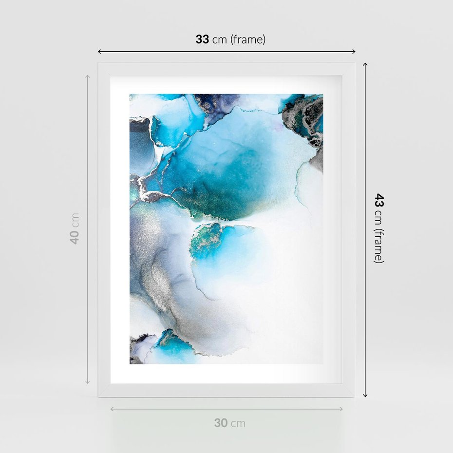 Plakat w ramie 30x40 - Marmur złotą akwarelą - marmur, akwarela - rama biała