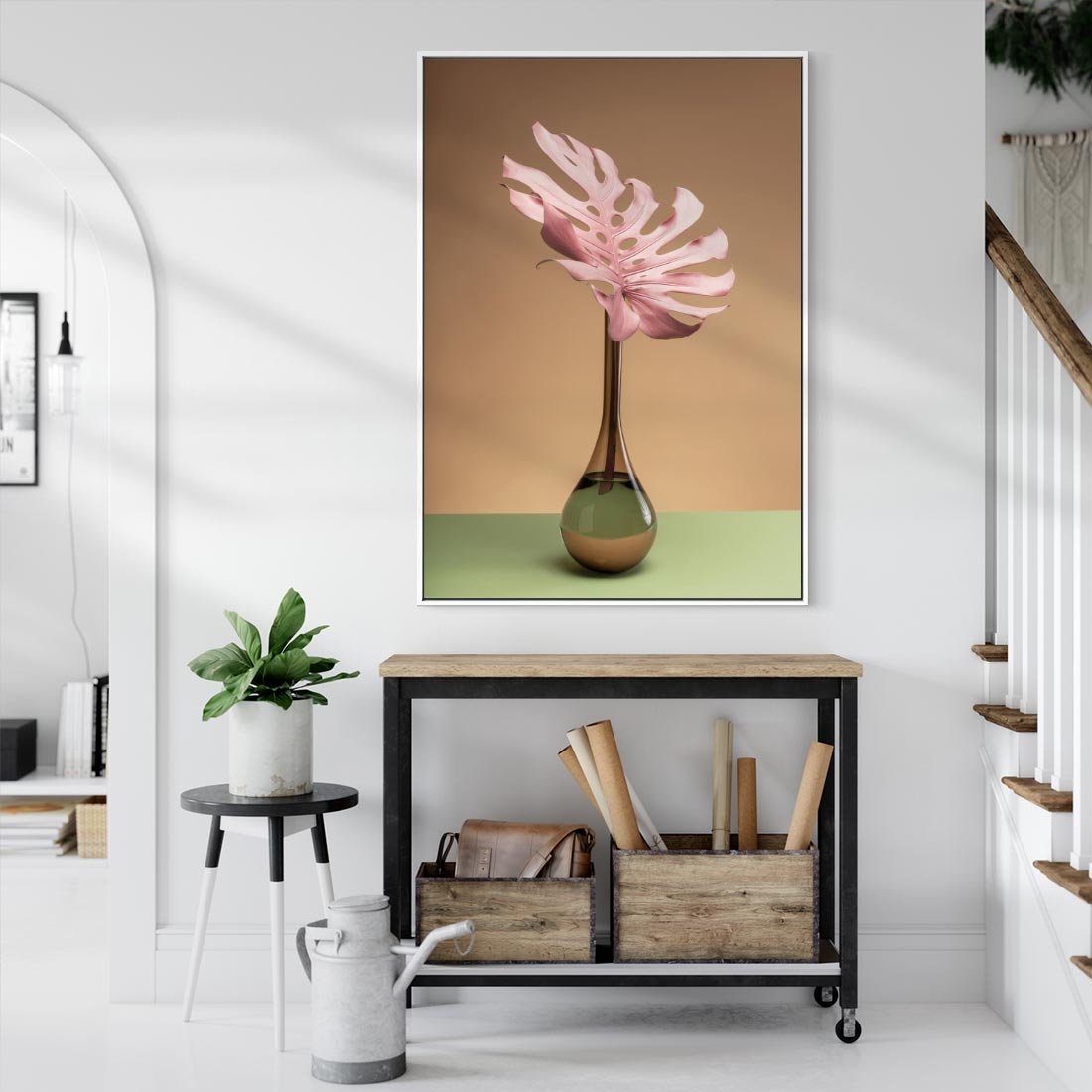 Obraz w ramie 80x120 - Wyjątkowy monstera - monstera, liść - rama biała