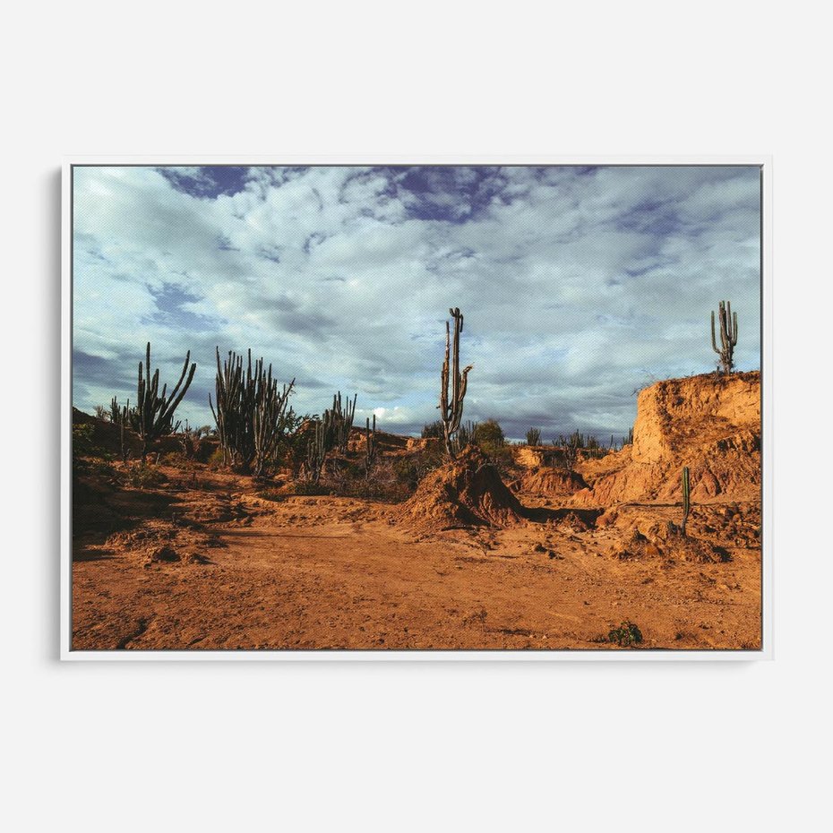 Obraz w ramie 120x80 - Skarby Pustynnego Kanionu - pustynia, kaktusy - rama biała