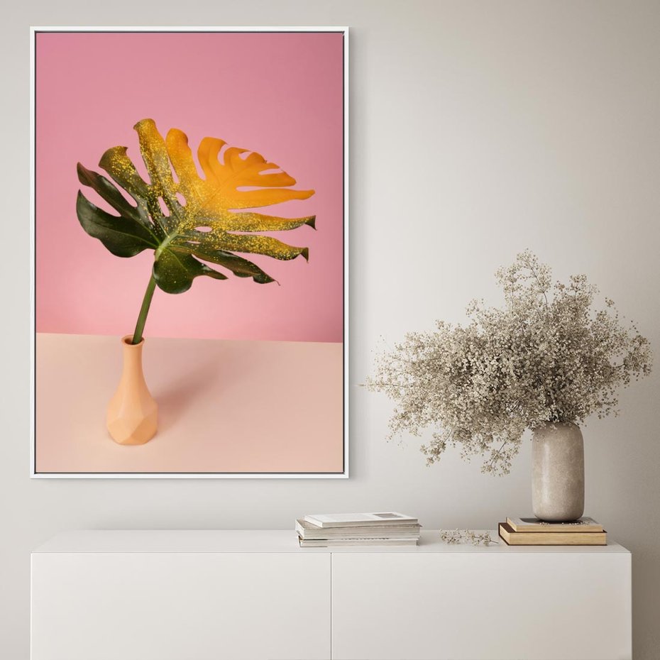 Obraz w ramie 50x70 - Egzotyczna monstera - monstera, liść - rama biała