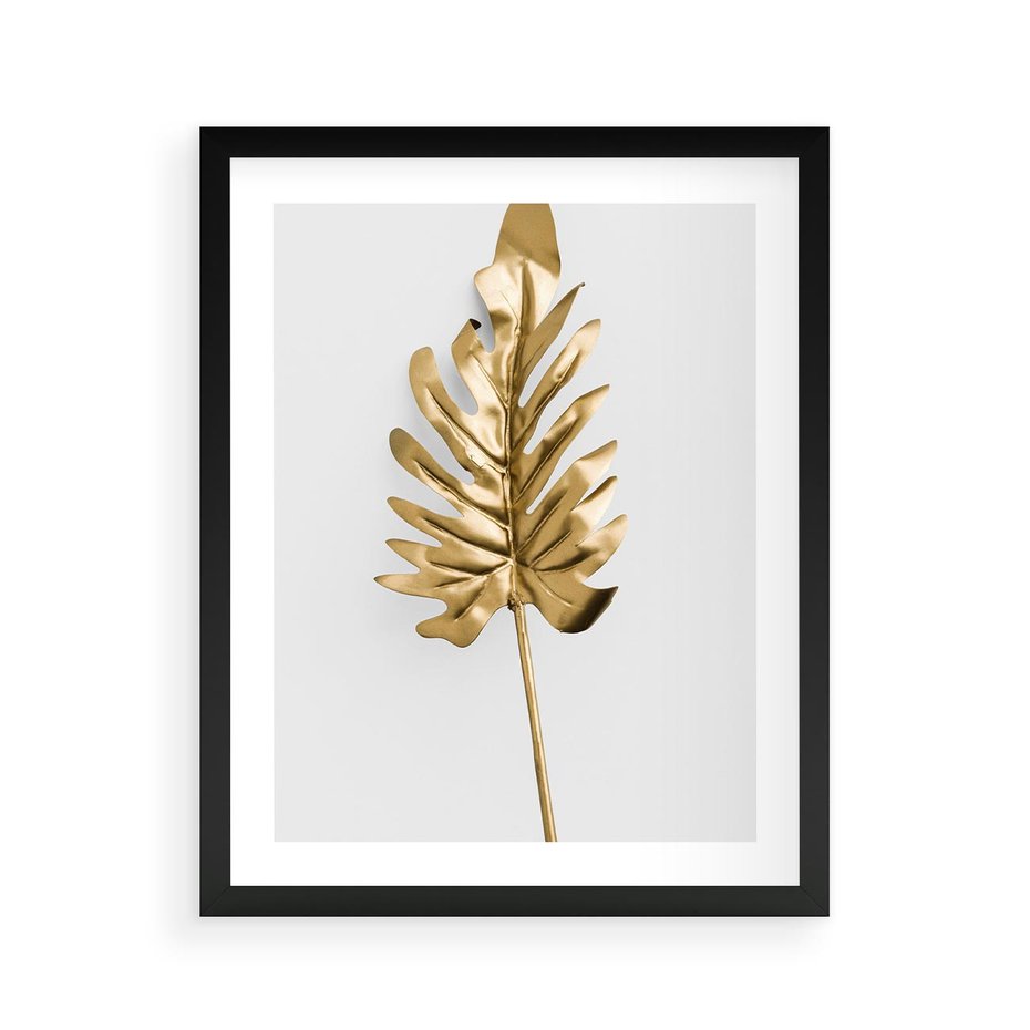 Plakat w ramie 40x50 - Ponadczasowy Urok - złote, liście - rama czarna