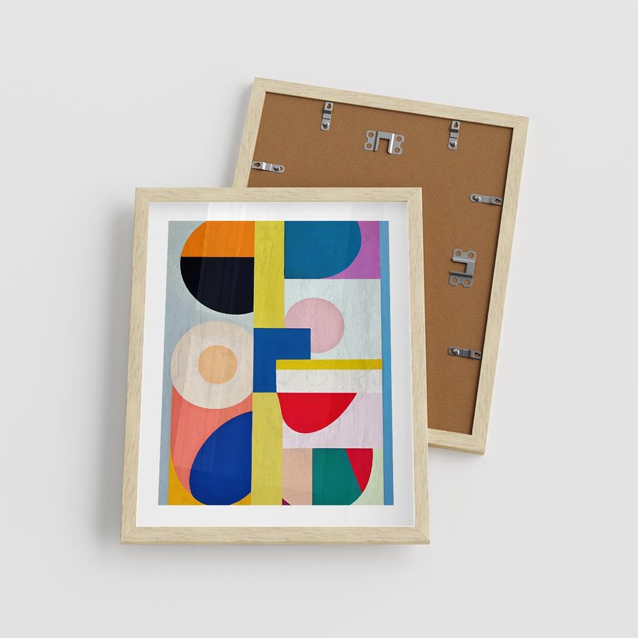 Plakat w ramie 40x50 - Harmonia Kolorowych Impulsów - abstrakcyjne geometryczne kształty, olejny obraz - rama drewno