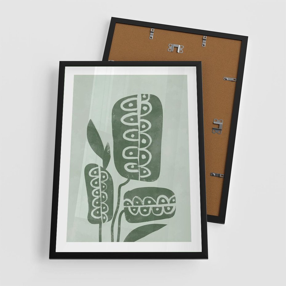 Plakat w ramie 50x70 - Nurtująca Zieleń - abstrakcyjny zielony motyw, skandynawski design - rama czarna