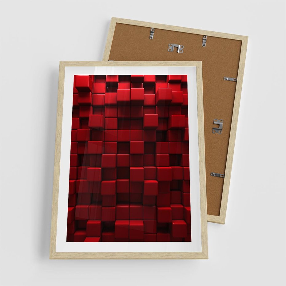 Plakat w ramie 50x70 - Geometryczne 3D: wizja przestrzeni - geometryczne, 3D - rama drewno