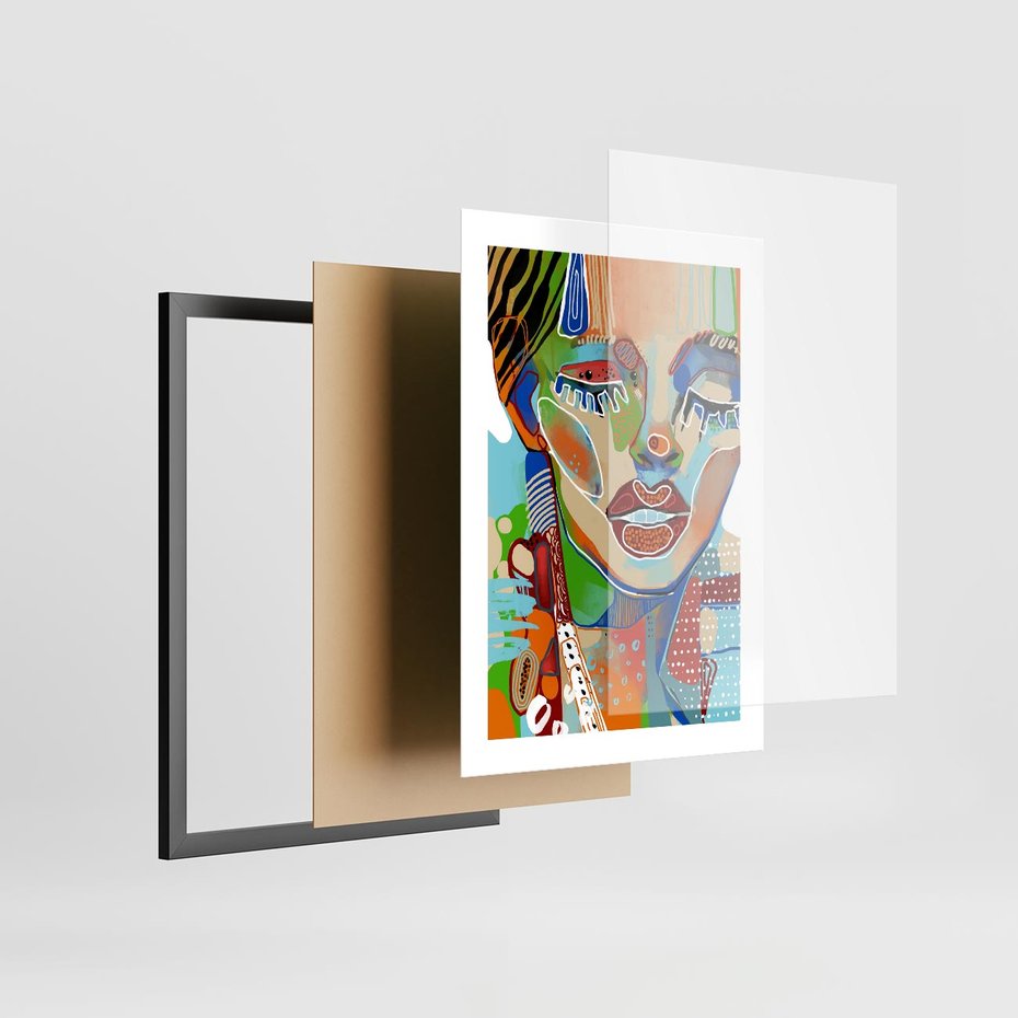 Plakat w ramie 30x40 - Kolorowe Formy - abstrakcyjny portret kobiety, twarz - rama czarna