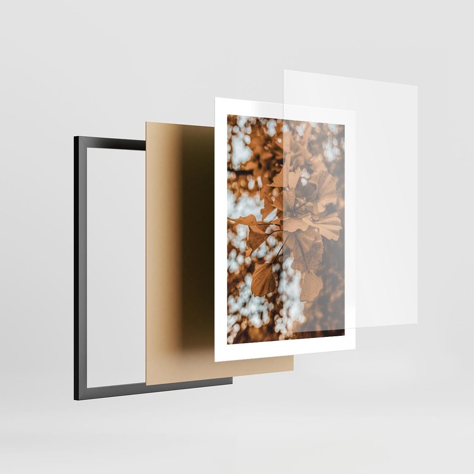 Plakat w ramie 30x40 - Nostalgiczny Miłorząb - miłorząb, liście - rama czarna
