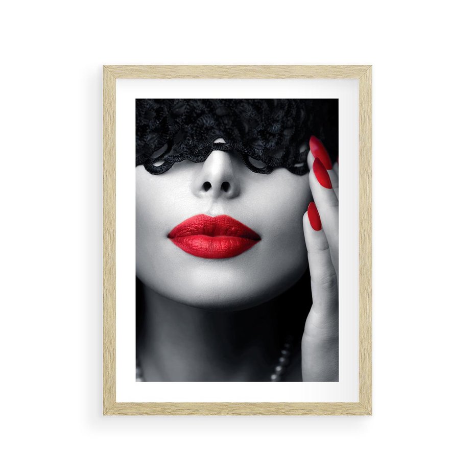 Plakat w ramie 30x40 - Piękno usta i szminka - usta, szminka - rama drewno