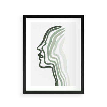 Plakat w ramie 30x40 - Zielony Profil - abstrakcja, zielony portret z profilu - rama czarna