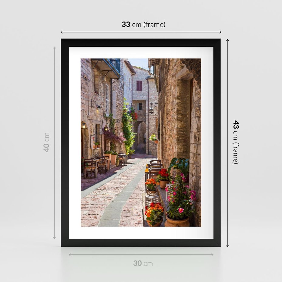 Plakat w ramie 30x40 - Malownicze Zakątki Miasta - uliczka, perspektywa - rama czarna