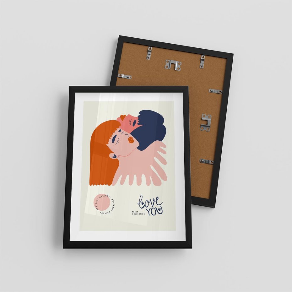 Plakat w ramie 30x40 - Rondo melancholii - para zakochanych, graficzny obraz - rama czarna