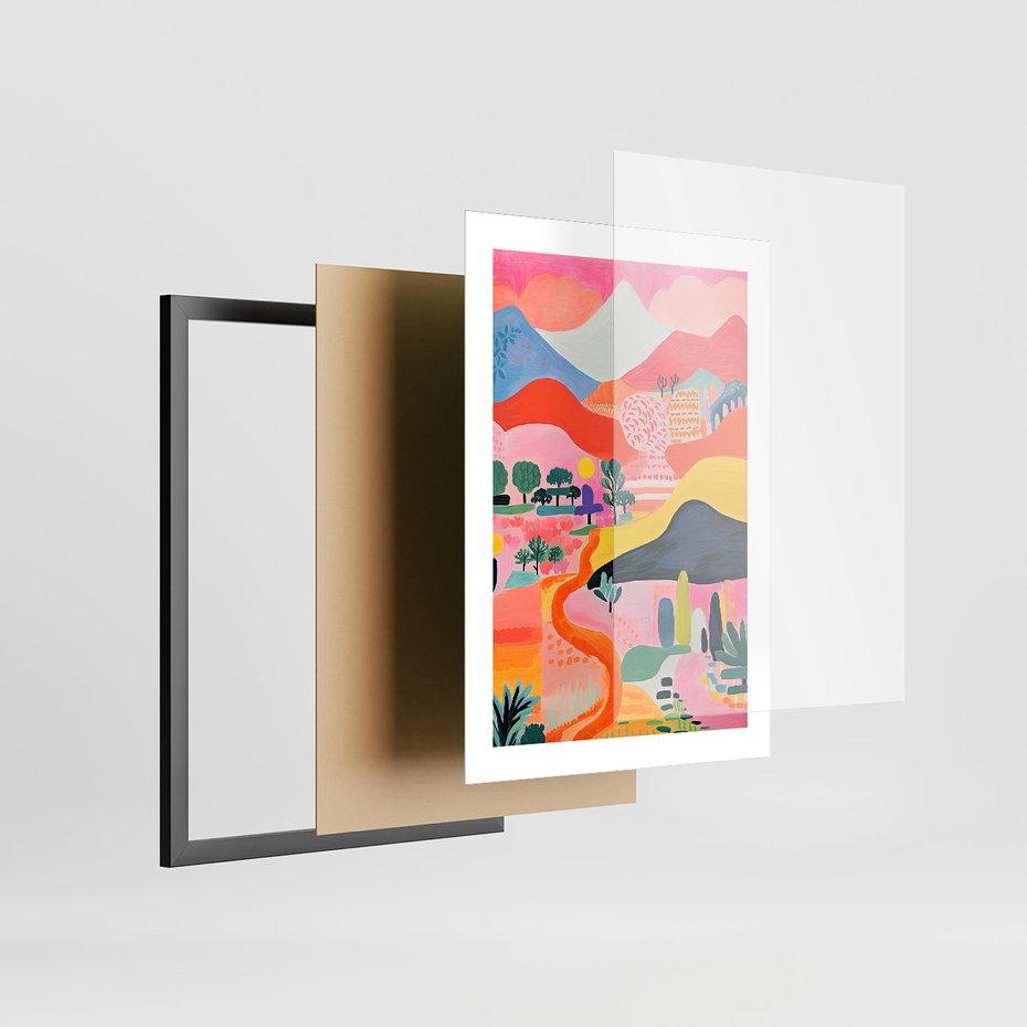 Zestaw obrazy w ramie 40x50 galeria - góry, pejzaż, krajobraz, boho - rama czarna