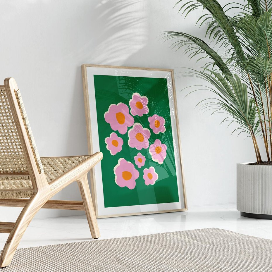 Plakat w ramie 30x40 - Przenikające Refleksje - abstrakcyjny plakat, boho styl - rama drewno