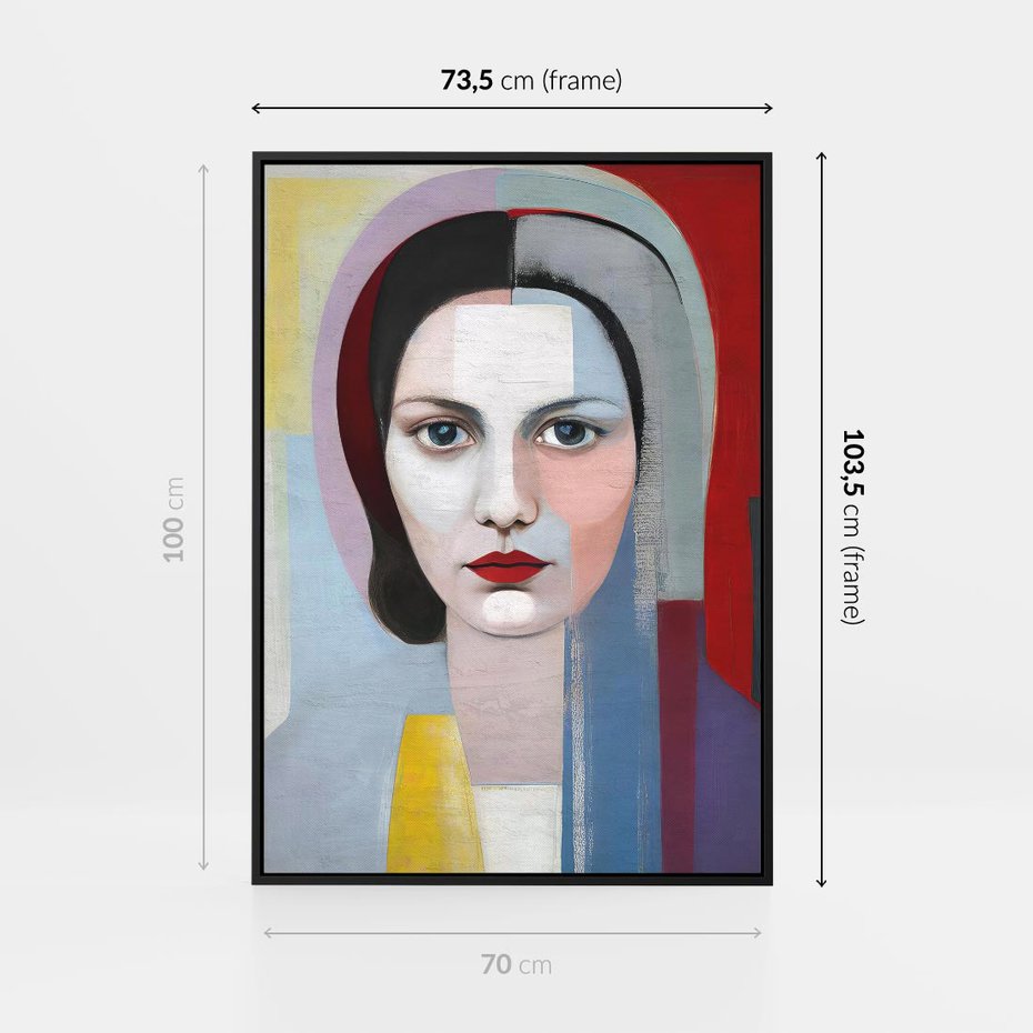 Obraz w ramie 70x100 - Kolorowe Granice Form - abstrakcyjny obraz olejny, portret twarzy kobiety - rama czarna