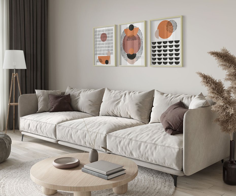 Zestaw obrazy w ramie 40x50 galeria - Geometryczne, figury, boho - rama drewno