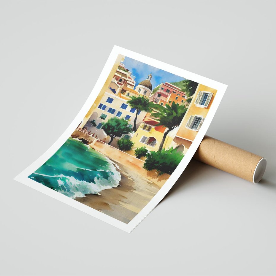 Plakat bez ramy 50x70 - Zamieszkajmy Tu - akwarela, śródziemnomorski klimat
