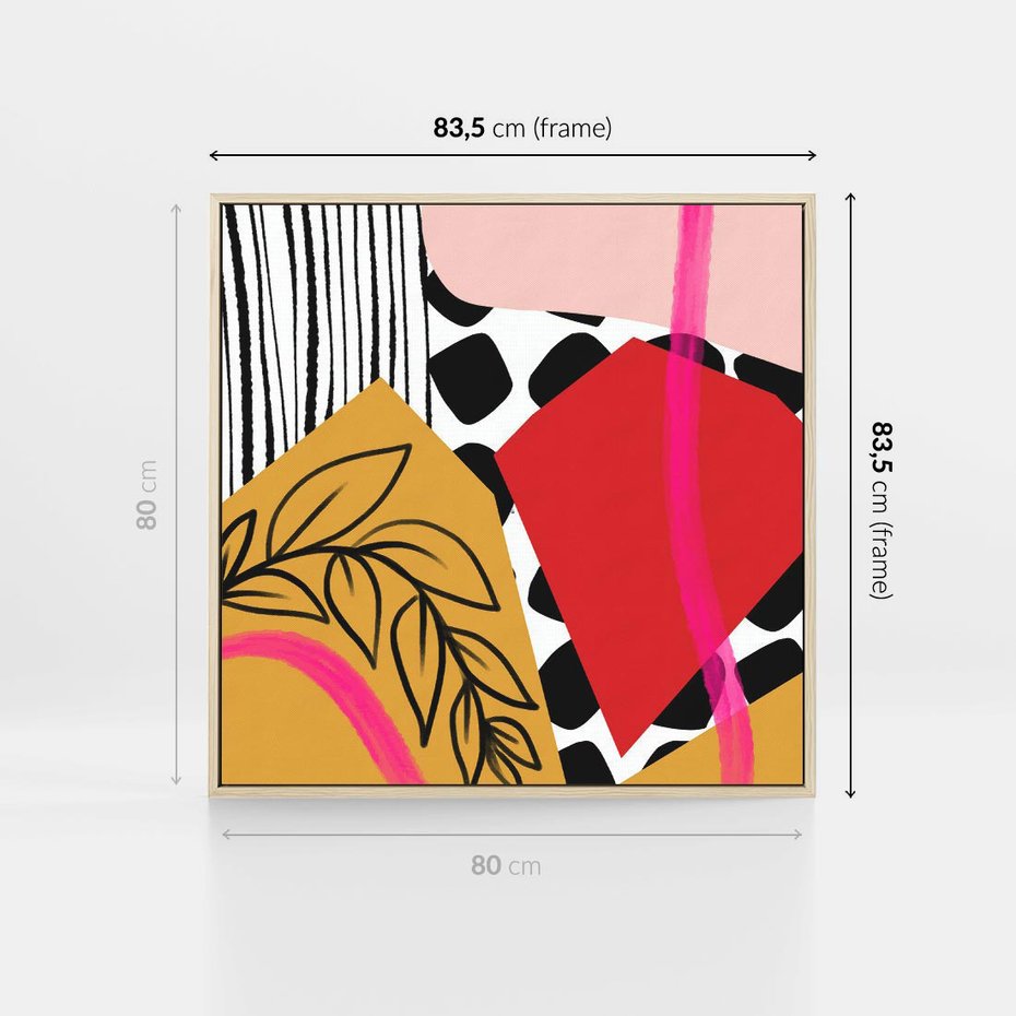 Obraz w ramie 80x80 - Wnętrza Form - abstrakcyjna kompozycja, różne tekstury - rama drewno