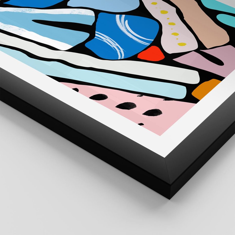 Plakat w ramie 40x50 - Kolory Na Czerni - abstrakcyjne formy, komiksowy styl - rama czarna