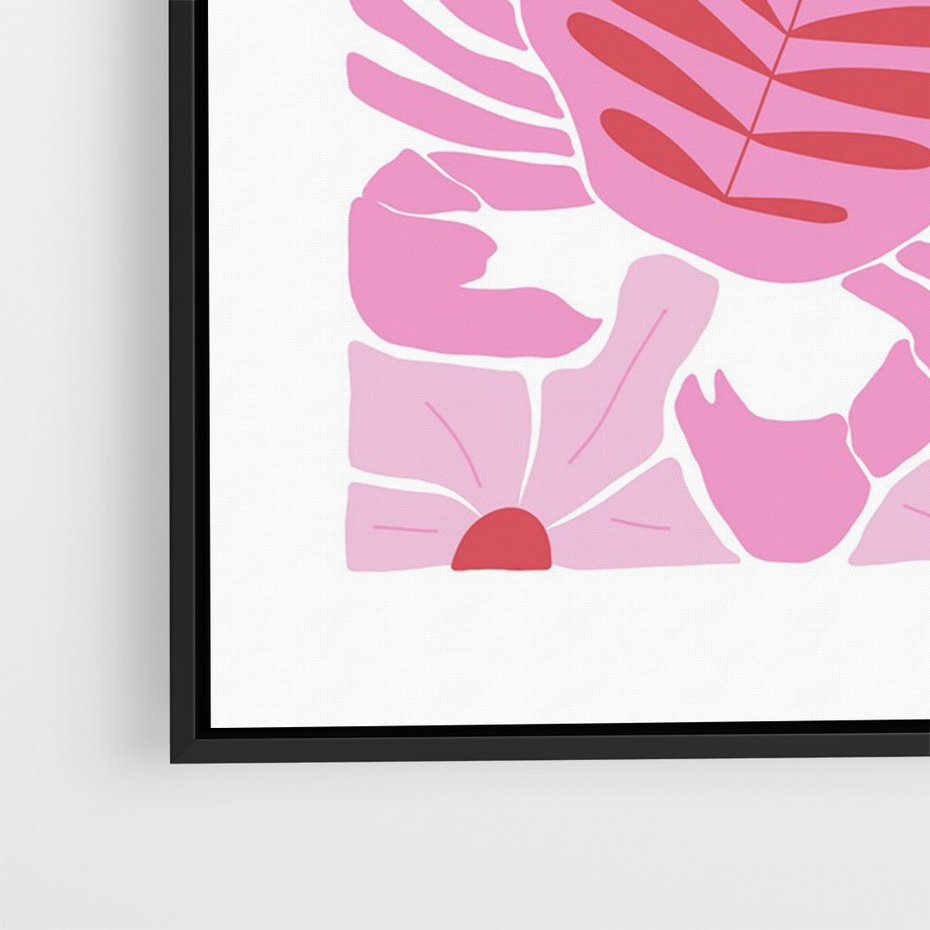 Obraz w ramie 70x100 - Roztańczone Kraby - różowe kwiaty i kraby, abstrakcyjna kompozycja - rama czarna