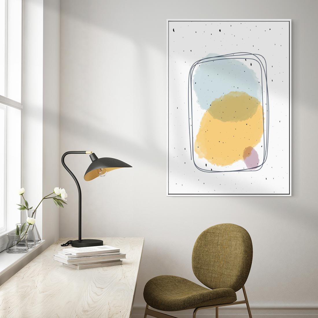 Obraz w ramie 70x100 - Wibracje Linii - abstrakcyjna kompozycja, jak ręcznie malowana - rama biała