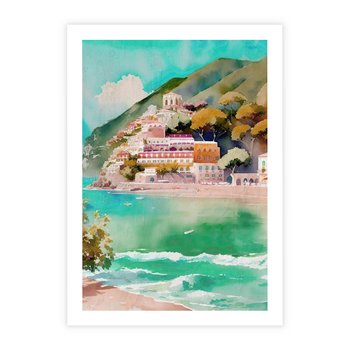 Plakat bez ramy 21x30 - Na Zboczu - akwarela, nadmorski pejzaż