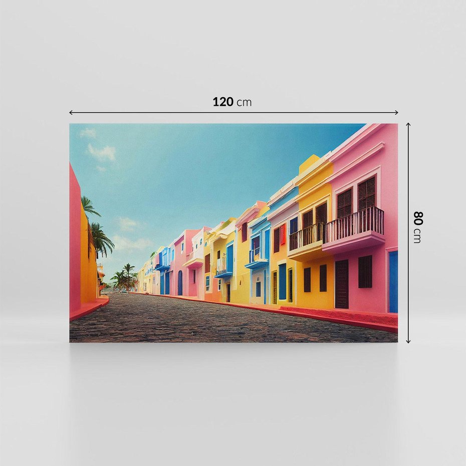 Obraz na płótnie 120x80 - Ekspresja marzeń i tęsknot - pastelowe kolorowe budynki, wzdłuż ulicy